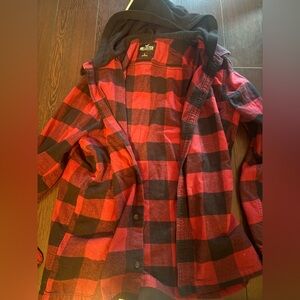 Hollister Women's Checkered Utility Jacket - Red and Black